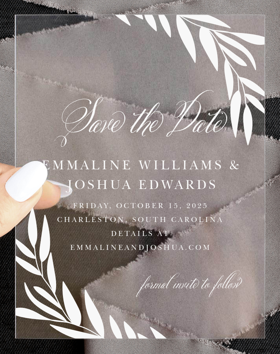 Greenery Leaves Clear Save the Date Cards