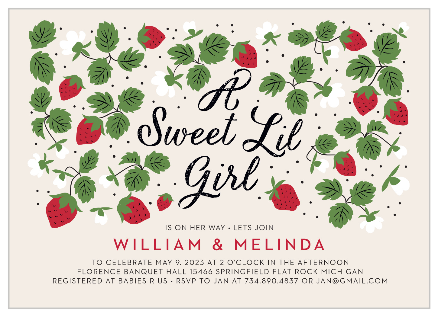 Strawberry Patch Baby Shower Invitations