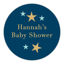 Bright and shining stars frame your name and event for our Dark Cloud Baby Shower Stickers.