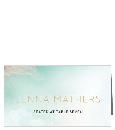 A heavily saturated pink, teal and indigo are blended together atop an exposed canvas for our Love Hues Place Cards.