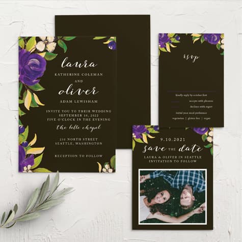 Purple Blooms Wedding Invitations