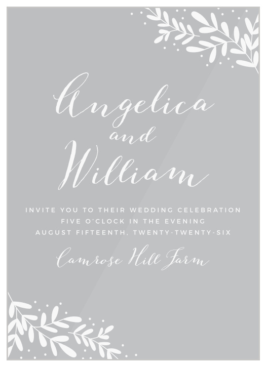 Our Garden Leaves Clear Wedding Invitations feature a simple and rustic design.