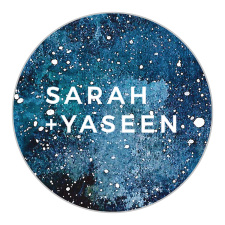 A stunning image of a bright and colorful, painted nebula serves as the backdrop for your names.