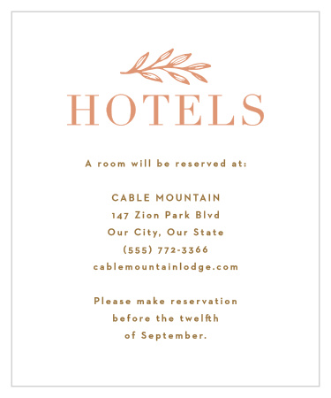 Let out-of-town family and friends know where you have booked a block of rooms with our Ornate Corners Accommodation Cards.