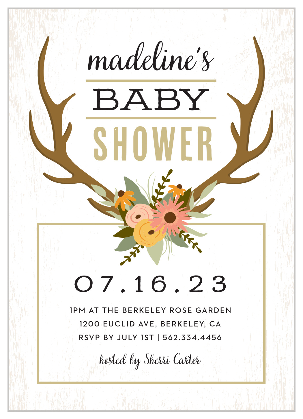 Country Antlers Baby Shower Invitations