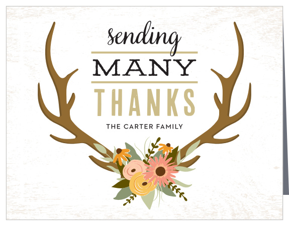 Show your appreciation with the country charm of our Country Antlers Baby Shower Thank You Cards. 