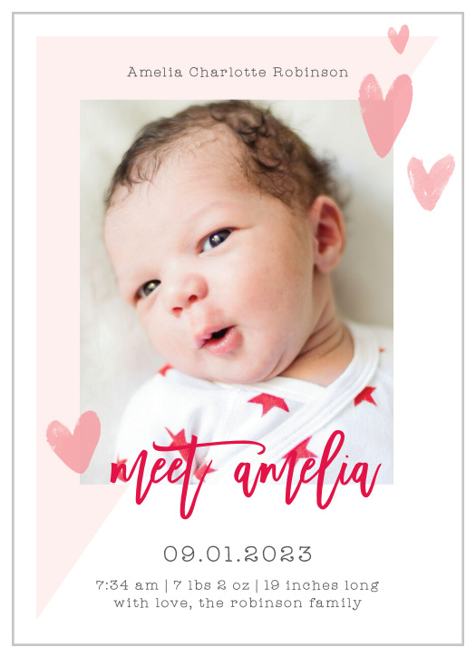 Let your love show with our Falling Hearts Birth Announcements.