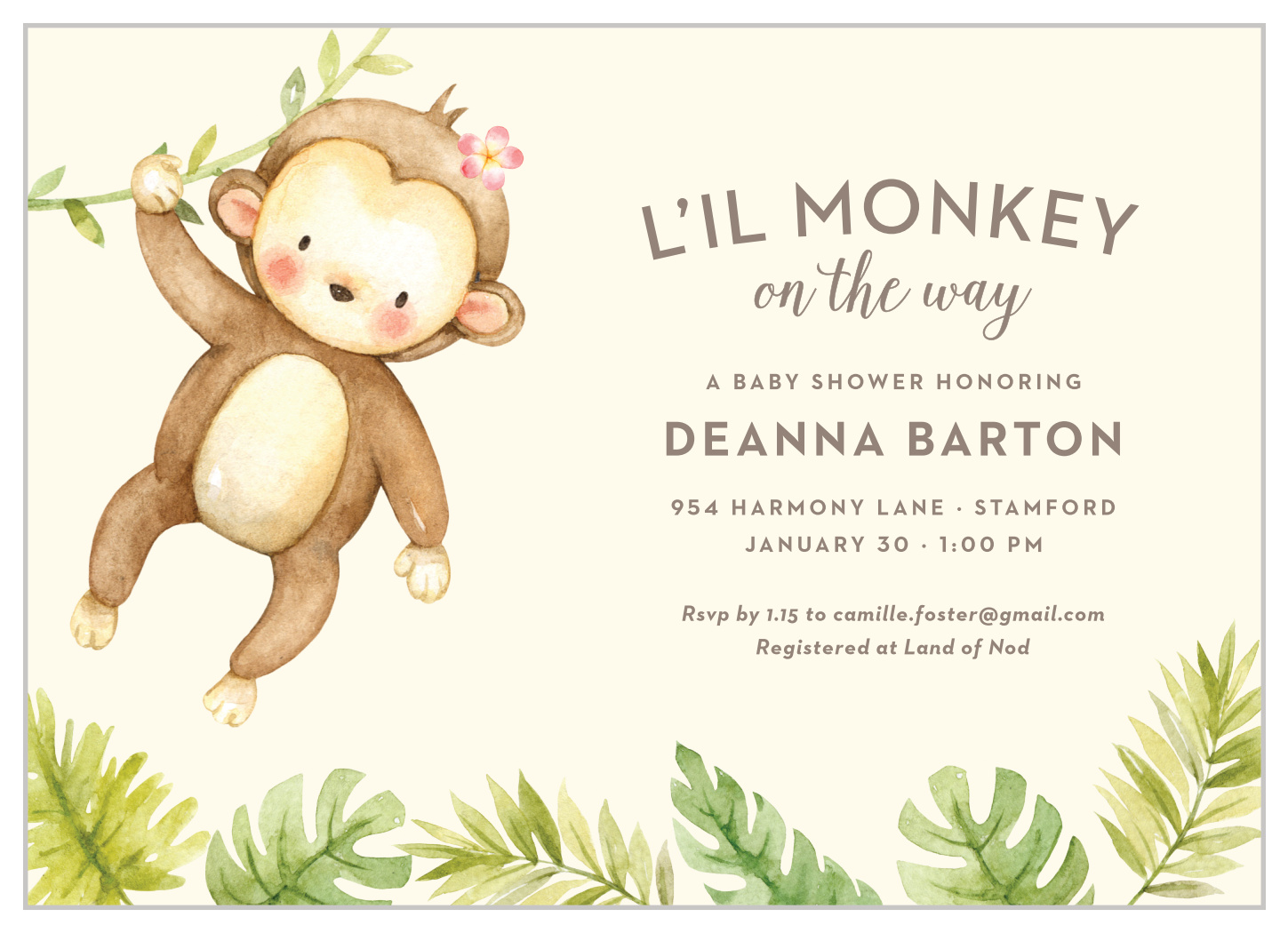 Monkey Tree Baby Shower Invitations