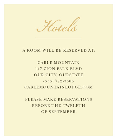 Amaryllis Bouquet Accommodation Cards ensure that your guests are as comfortable as possible in the days surrounding your wedding. A lovely script titles the page in shining gold-foil, directing your guests' attention to your directions below- written in a simple black print to guarantee ease of reading.