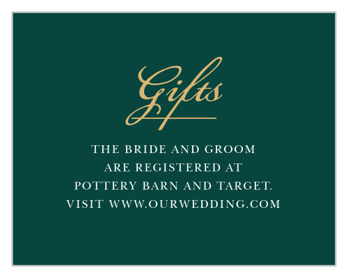 Amaryllis Bouquet Registry Cards help your guests find their way to the items you need and want most to kickstart this next stage in your life. Use the bright gold-foil topping the page to catch your guests' attention, then the white print below to spell out every detail of your registry locations.