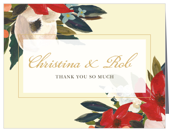 Amaryllis Bouquet Wedding Thank You Cards turn your appreciation into something beautifully tangible. Swirling scripts in gold-foil, black prints, and floral illustrations fill the page, ensuring that your message is understood loud and clear- and in the same stunning style as the rest of your wedding cards.