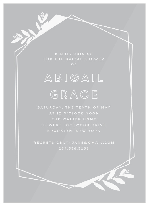 Our stunning Framed Flora Clear Bridal Shower Invitations feature an offset geometric border that frames your invitation details, and is accentuated with floral accents.