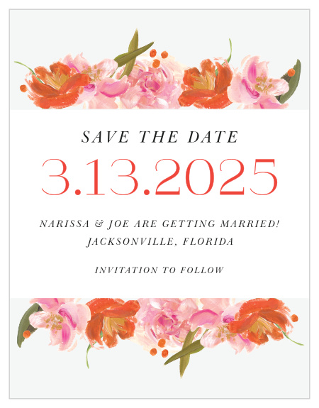 Colorful Oil Paint Save-the-Date Cards give your guests all the information they need to enjoy your wedding day with you.