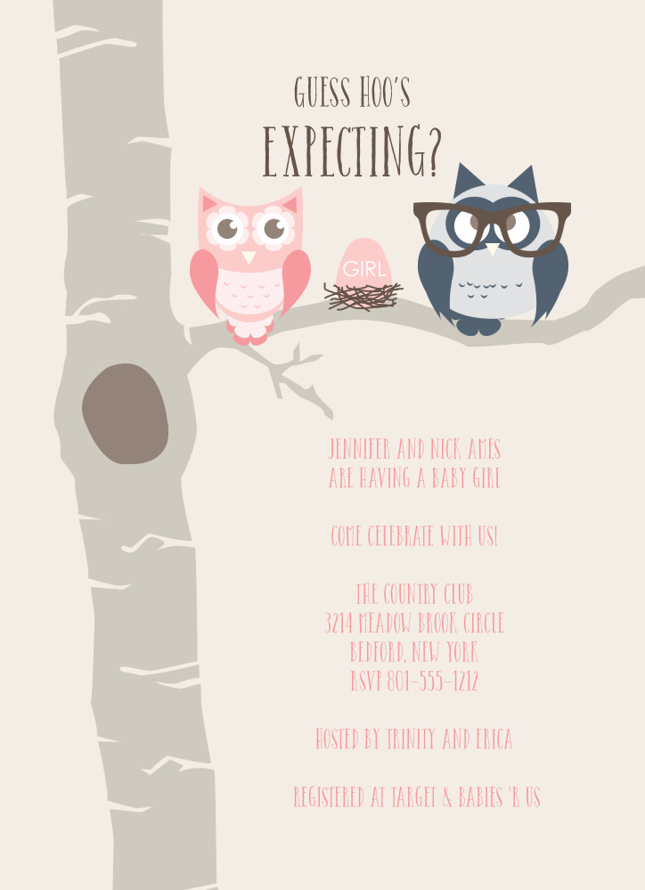 Owl Parents Girl Baby Shower Invitations