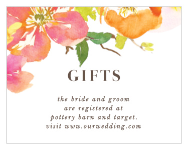 Our beautiful Colorful Garden Registry Cards feature brightly colored, tropical flowers that are delicately draped atop your registry details.