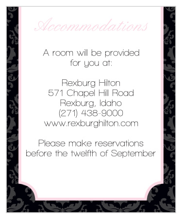 Let out-of-town family and friends know where you have booked a block of rooms with our Pink Chic Accommodation Cards.
