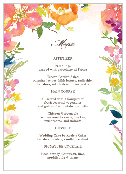 Your guests will adore the Colorful Garden Wedding Menus.