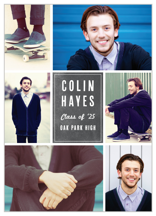 Create a spread of six photos on the Chalkboard Multi-Photo Graduation Announcements. 