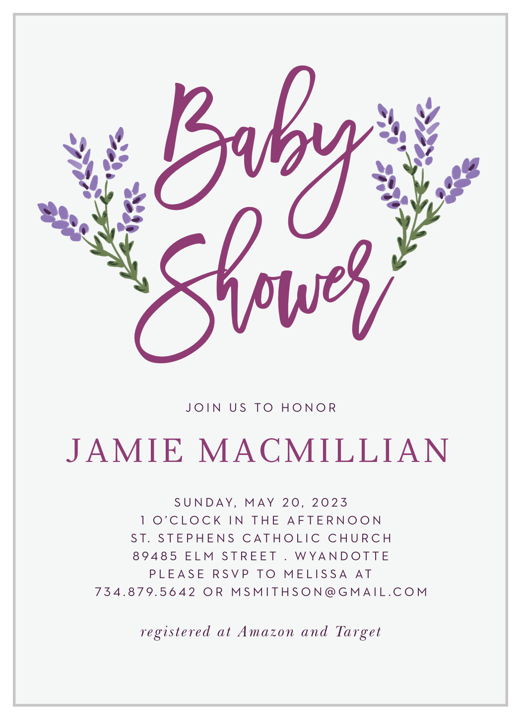 Lavender Blooms Baby Shower Invitations