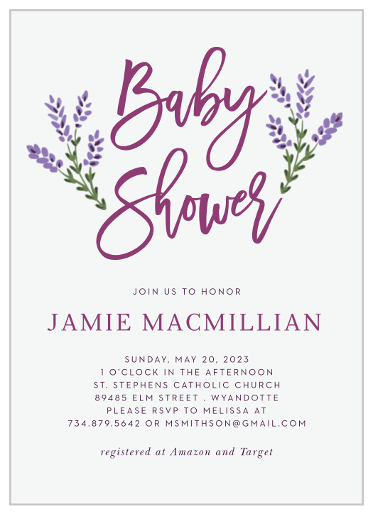 Lavender baby hot sale shower invitations