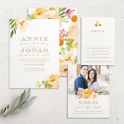 Peachy Flowers Wedding Invitations