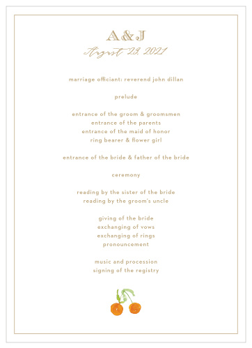 Our Peachy Flowers Wedding Programs bring a summer warmth complimented with a vintage style.