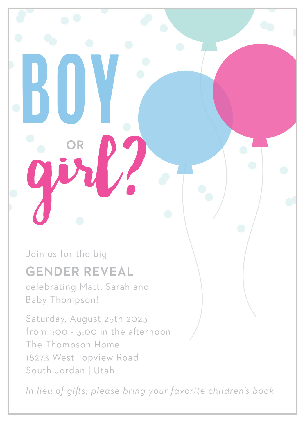 Reveal Balloons Baby Shower Invitations