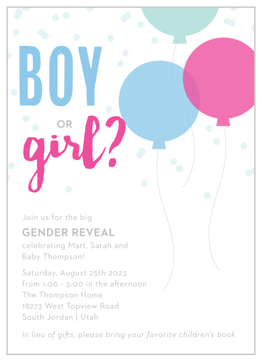 Gender Reveal Baby Shower Invitations - Match Your Color & Style Free!