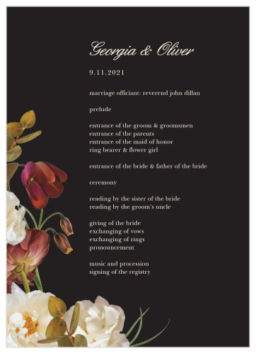 Impress your friends and family when you use our Romantic Flowers Wedding Programs.