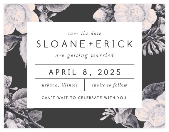Our Stormy Florals Save-the-Date Cards are as trendy as they are vintage!