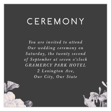 Our Stormy Florals Ceremony Cards feature an antique design with modern touches!