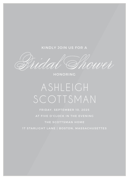 Our stunning Decor Typography Clear Bridal Shower Invitations offer an unforgettable blend of modern minimalism and classic elegance.