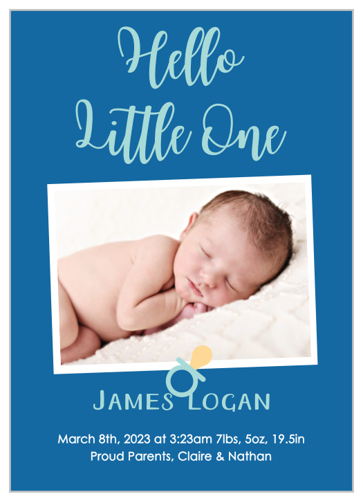 Our Blue or Pink Birth Announcements have a bright and bold look any newborn will look good on.