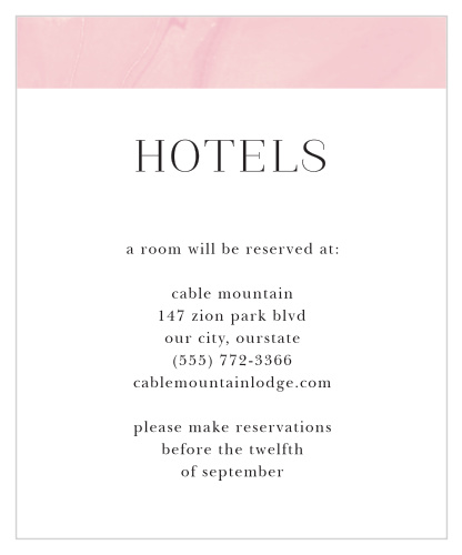 The Blushing Gold Accommodation Cards feature a clean black and white simplistic design.