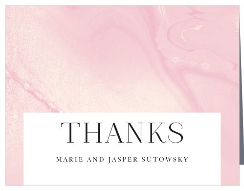 Swirls of pink and gold hues blend together into a dreamy, cream textured finish for our Blushing Gold Wedding Thank You Cards.