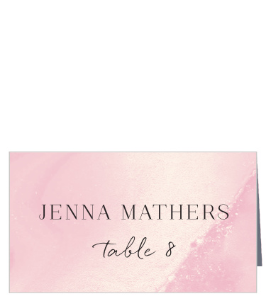 The Blushing Gold Place Cards feature a lush background of pink and gold hues that swirl together into a creamy almost holographic finish.
