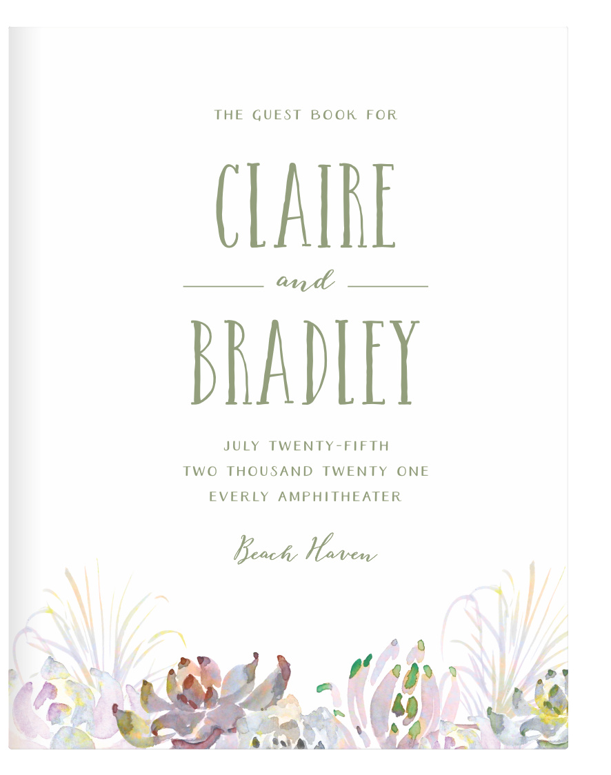 Rainbow hued, watercolor succulents make up our Succulent Wreath Guest Book.