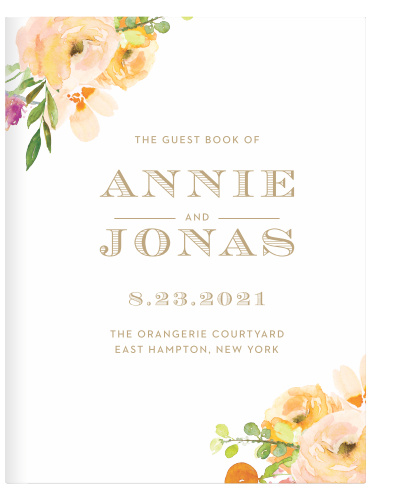 Our Peachy Flowers Guest Book bring a summer warmth complimented with a vintage style.