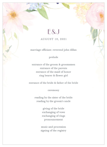 Delight your future guests with the subtle beauty of our Spring Watercolors Wedding Programs.