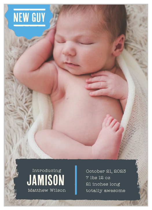 Our Baby BBQ Birth Announcements feature a big photo of your little newborn and decorated with western elements.