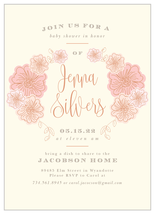 Our Shower of Flowers Baby Shower Invitations are both warm and serene. 