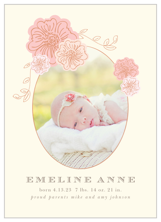 Our Shower of Flowers Birth Announcements are both warm and serene.