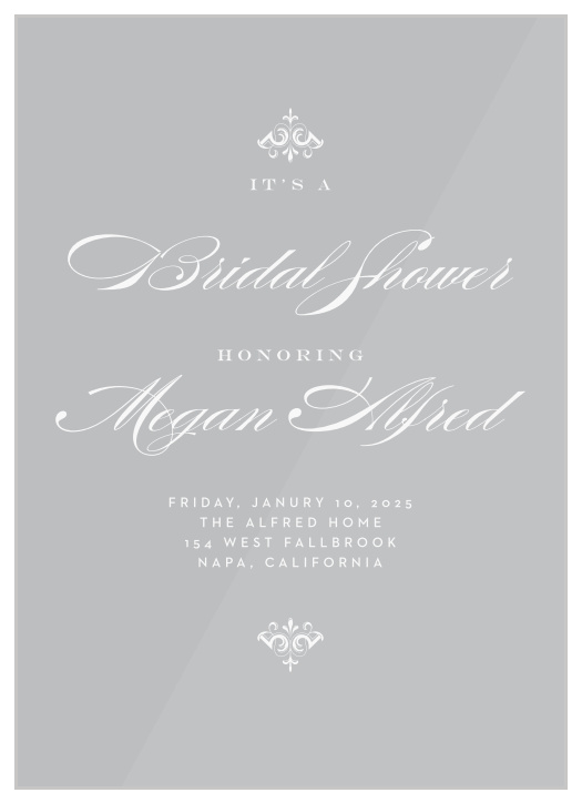 Our stunning Design Elegance Clear Bridal Shower Invitations offer an unforgettable blend of modern minimalism and classic elegance.
