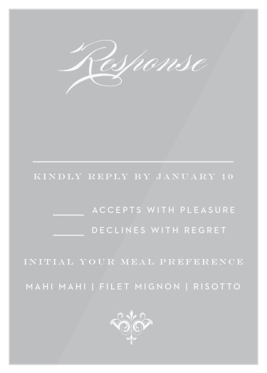 Our stunning Scripted Elegance Clear Response Cards offer an ensemble of swirling calligraphy and tasteful type