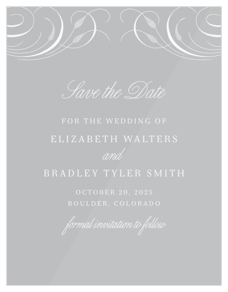 Our stunning Romantic Swirls Clear Save-the-Date Cards are classically elegant.