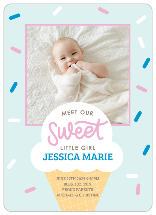 Our Sweet Sprinkles Birth Announcements gives your future guests the inside scoop.