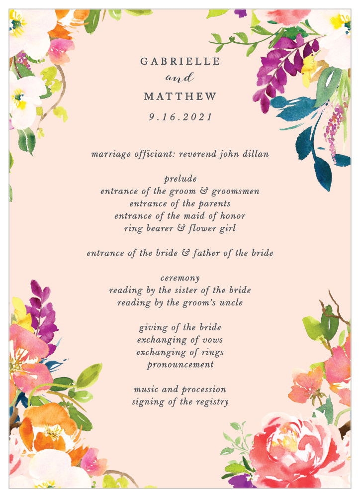 Spring Peach Wedding Programs
