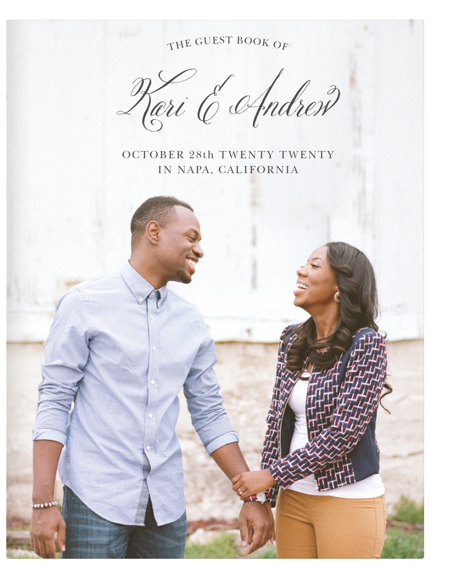 The Timeless Script Guest Book uses your gorgeous engagement photo as the front cover, guaranteeing to put a smile on your guests' face as they go to sign it.