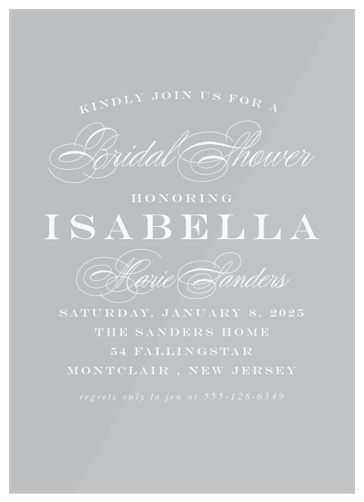 Our stunning Chic Affair Clear Bridal Shower Invitations offer an unforgettable blend of modern minimalism and classic elegance.