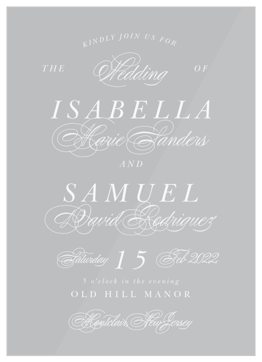 Our stunning Formal Affair Clear Wedding Invitations offer an unforgettable blend of modern minimalism and classic elegance.